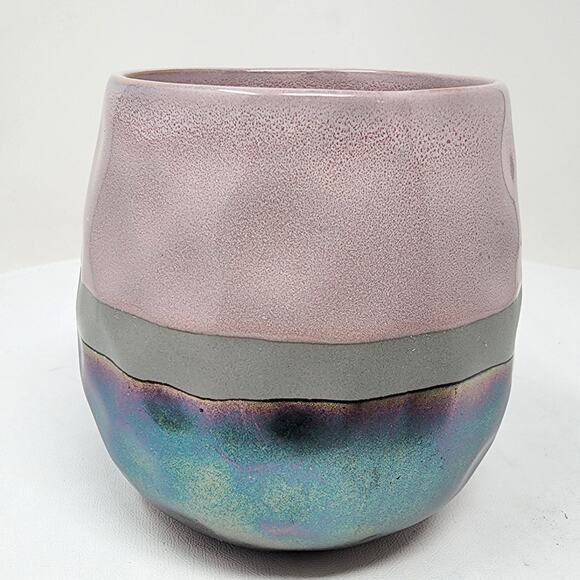Roscher Stoneware Coffee Mug Pink Grey Blue Iridescent Striped  Micro & DW Safe - Picture 4 of 7